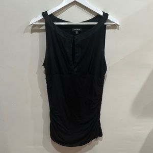 Women’s Bebe Sleeveless Side Ruched Satin Trim Blouse Size Large Black